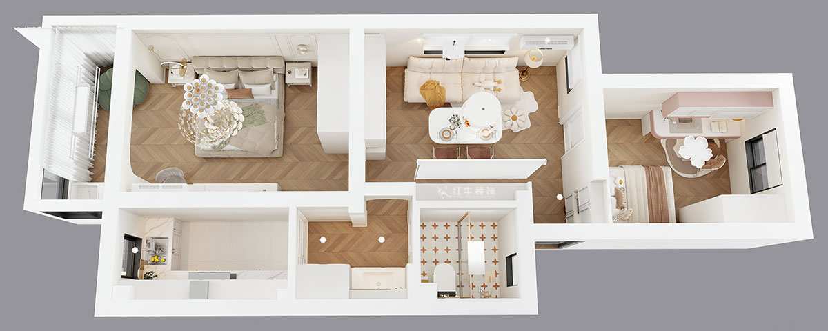 顾娟｜育才公寓32-502-66㎡-法式风格｜2室1厅1卫｜旧房装修｜定制家｜全包11